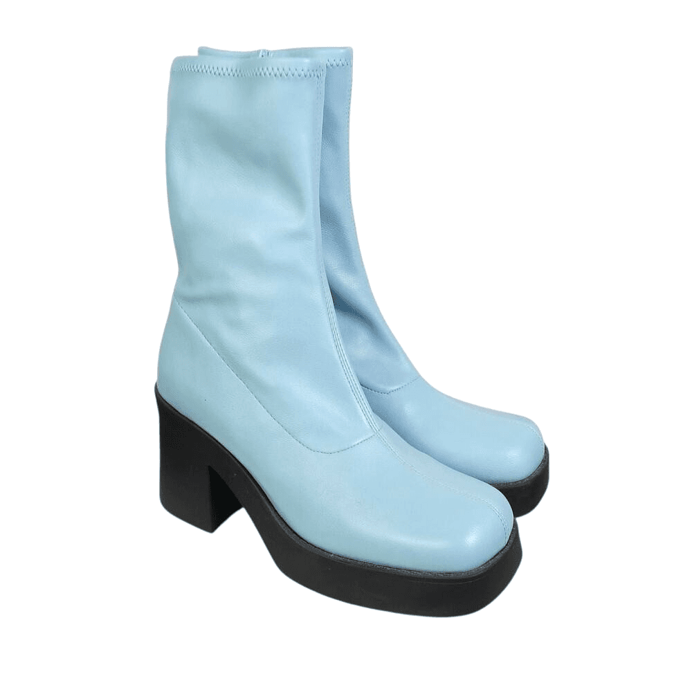 Steve Madden Klayton Platform Boot Women Size 8.5 Sky Blue Chunky Heel Retro 70s - Thumbnail 4