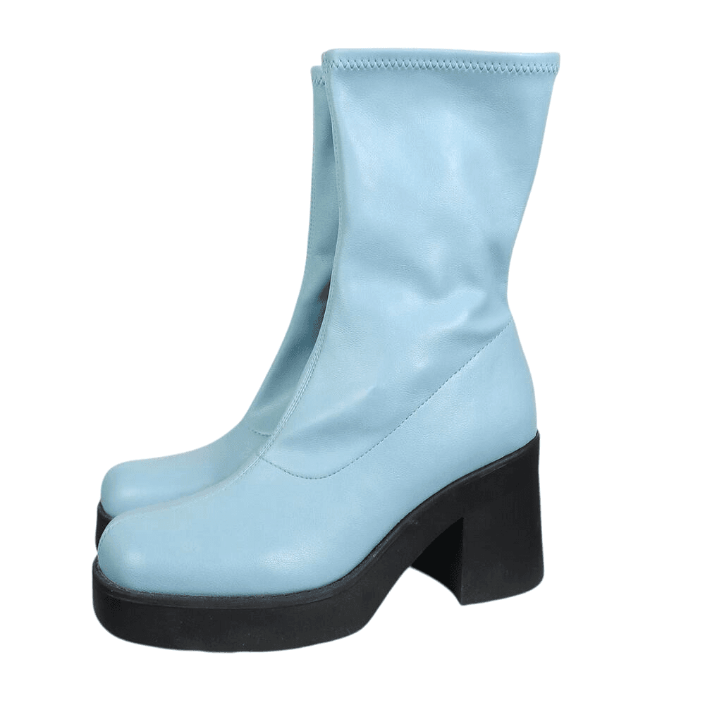 Steve Madden Klayton Platform Boot Women Size 8.5 Sky Blue Chunky Heel Retro 70s - Thumbnail 5