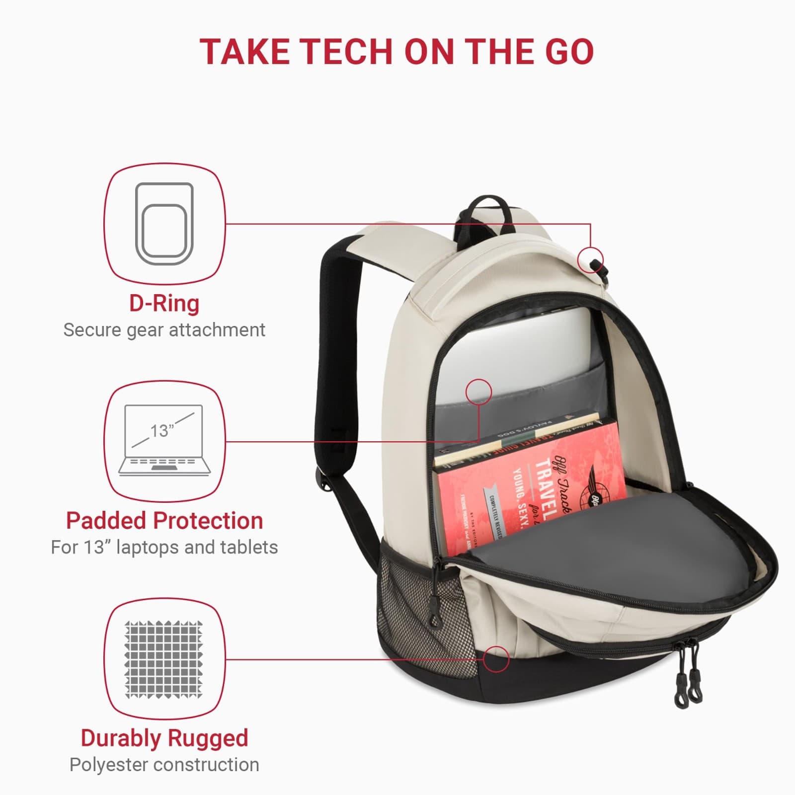 SwissGear 1186 Bungee Core Laptop Backpack 17 inch Cream/Black Special Edition - Thumbnail 7