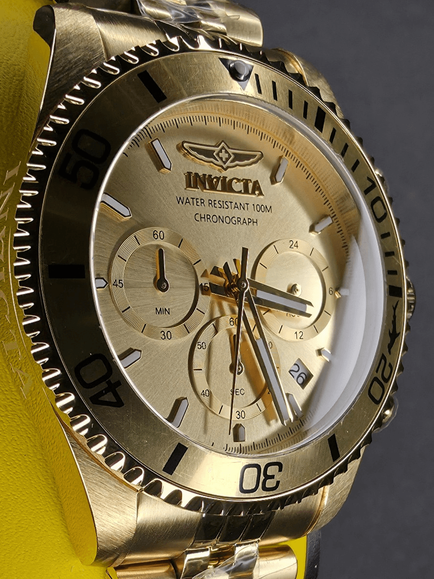 Invicta Pro Diver Titan Men's Luxury Watch Chrono Gold Dial - 43mm, Gold - Thumbnail 5