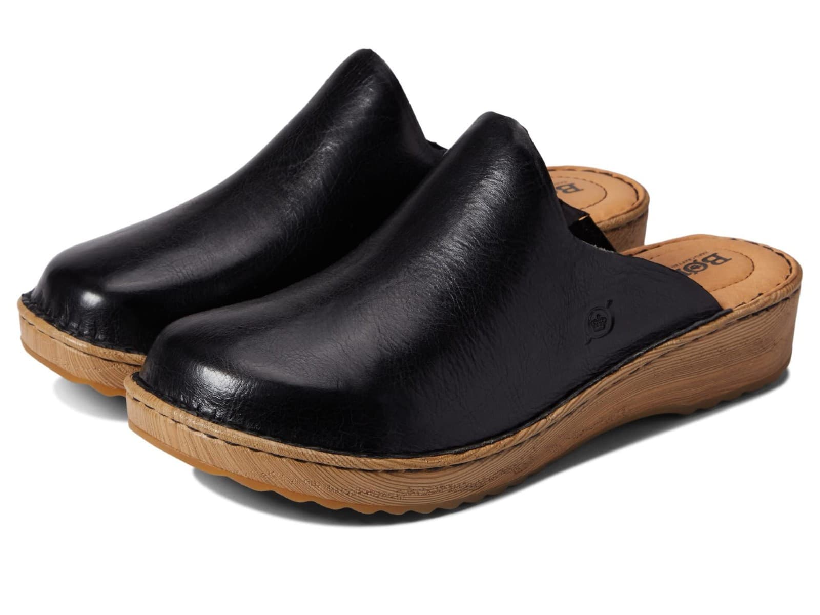 Born Andy Womens Leather Wooden Print Platform Clogs in Black US SIZE 8M - Image 1