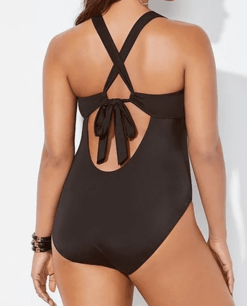 Love My Curves Black Lace-Up Crisscross One Piece Swimsuit Womens 20 - Thumbnail 2