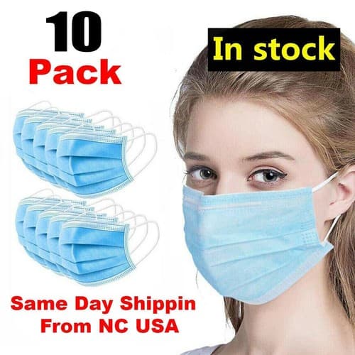 10 PCS Face Mask Disposable 3-Ply Earloop Mouth Cover with Box - Image 1