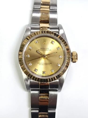 Rolex Ladies 18K/SS Oyster Perpetual Factory Champagne Diamond Dial Ref#67193 - Thumbnail 3