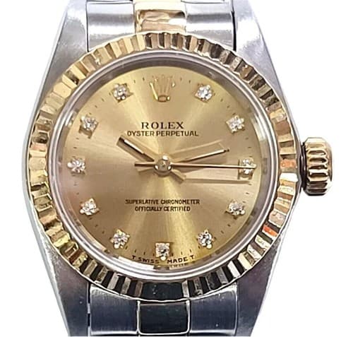 Rolex Ladies 18K/SS Oyster Perpetual Factory Champagne Diamond Dial Ref#67193 - Thumbnail 2