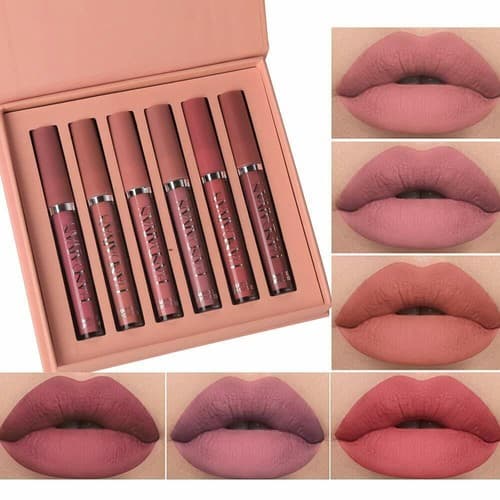 6 Colors Velvet Liquid Lipstick Set – Long Lasting Waterproof Non-Stick Lips B - Image 1