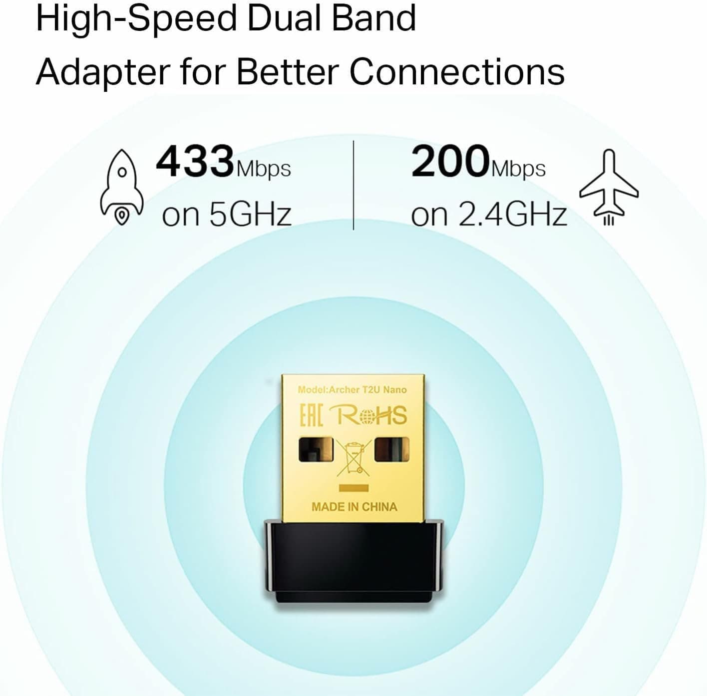 TP-LINK AC600 Archer T2U Nano 433Mbps + 200Mbps Dual Band easy mini size usb - Thumbnail 2
