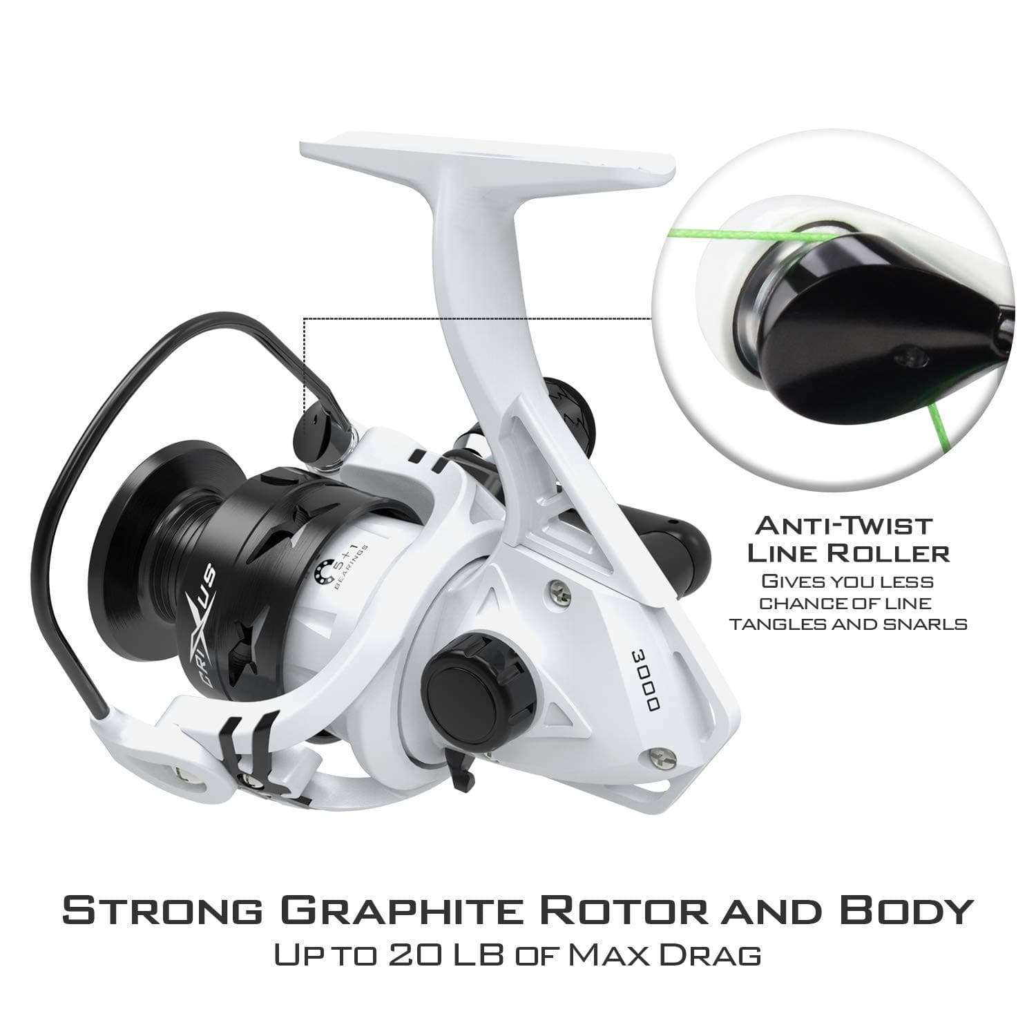 KastKing Crixus Spinning Reel Size 3000 17.5LBs Max Drag Fishing Reel White - Thumbnail 5