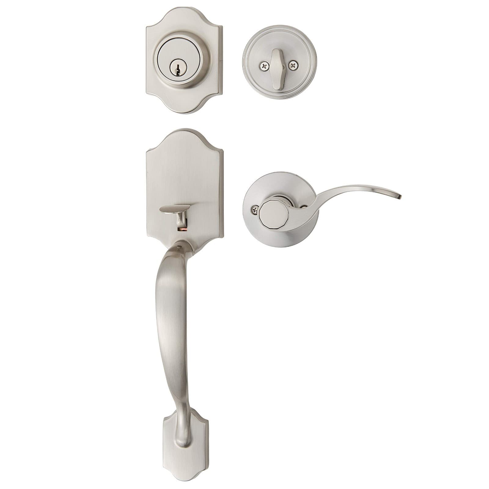 Amazon Basics Handleset with Shelby Lever - Single Cylinder - Satin Nickel - Image 1