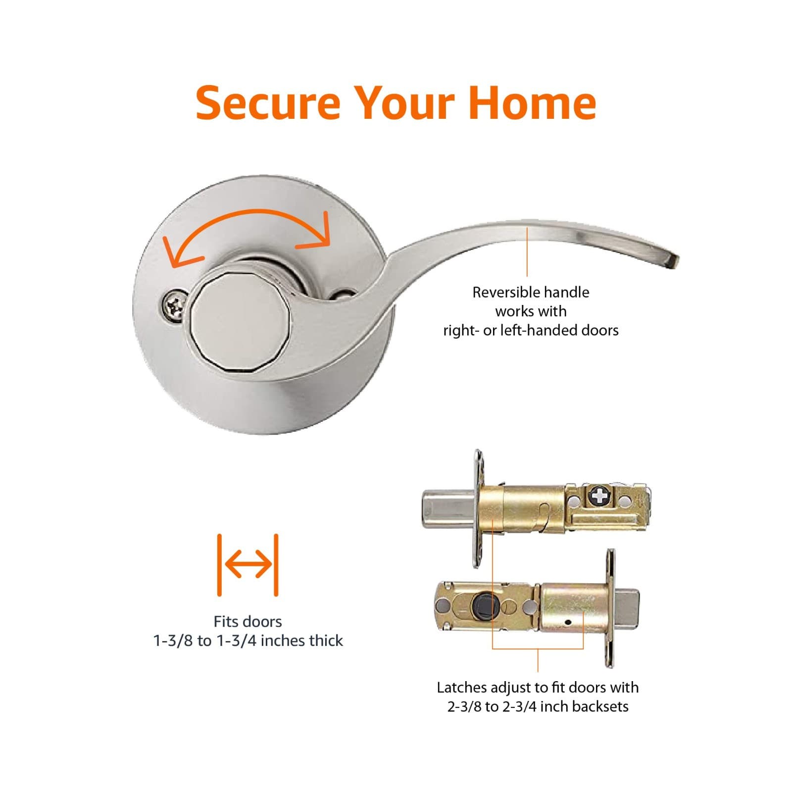 Amazon Basics Handleset with Shelby Lever - Single Cylinder - Satin Nickel - Thumbnail 3