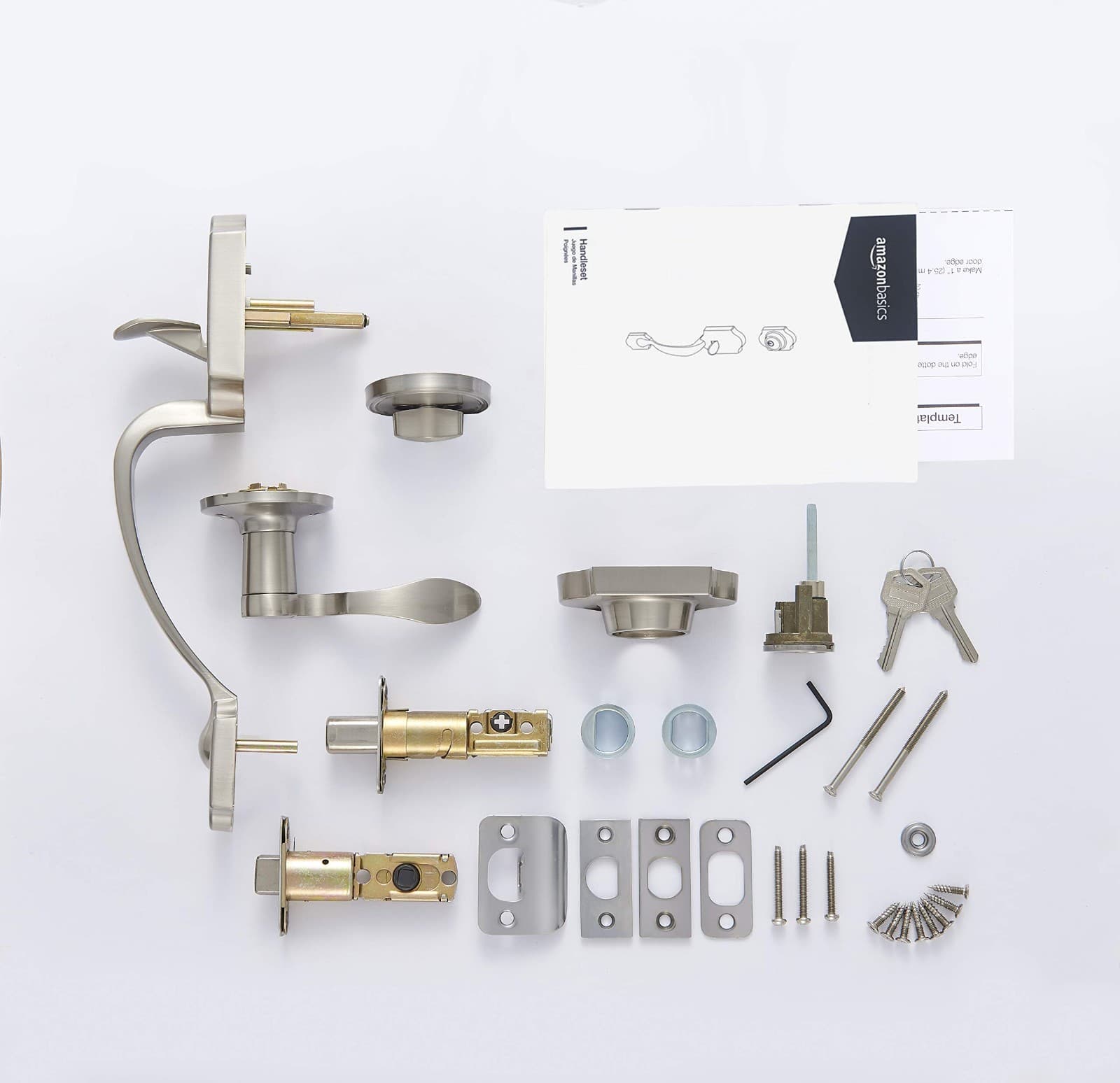 Amazon Basics Handleset with Shelby Lever - Single Cylinder - Satin Nickel - Thumbnail 2