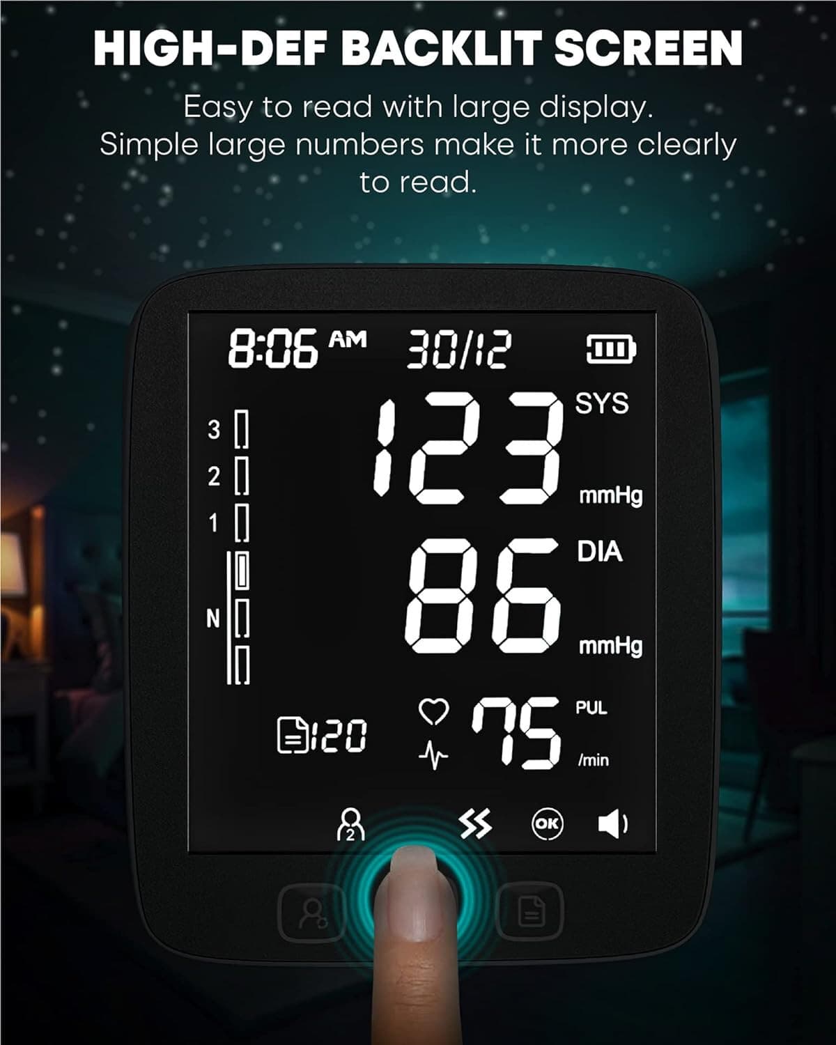 Digital Arm Blood Pressure Monitor Heart Rate Machine Meter BP Cuff 5.5in screen - Thumbnail 5