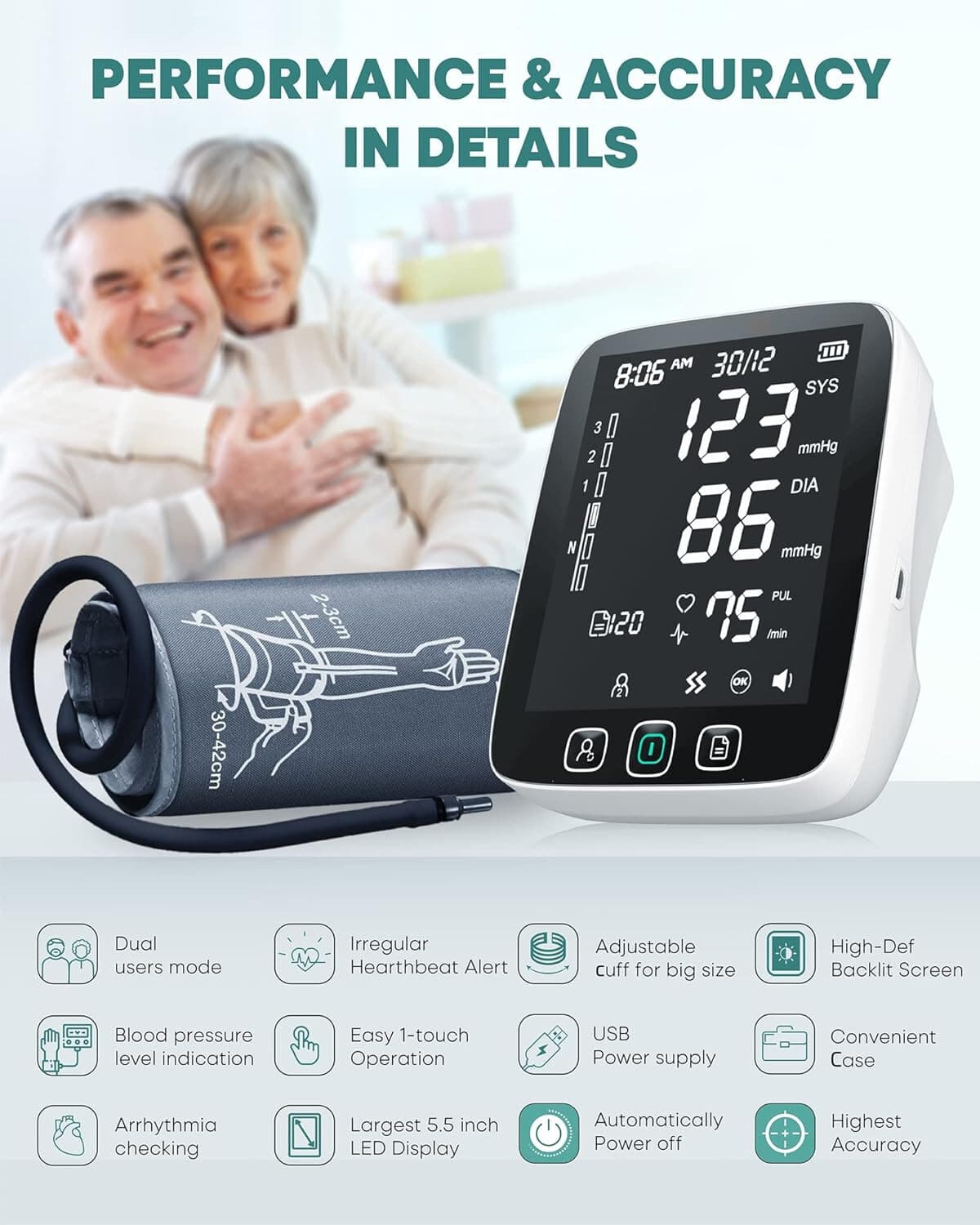 Digital Arm Blood Pressure Monitor Heart Rate Machine Meter BP Cuff 5.5in screen - Thumbnail 4