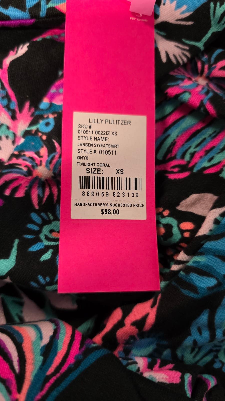 Lilly Pulitzer Jansen Sweatshirt Onyx Twilight Coral Pink Blouse Coastal X-Small - Thumbnail 4