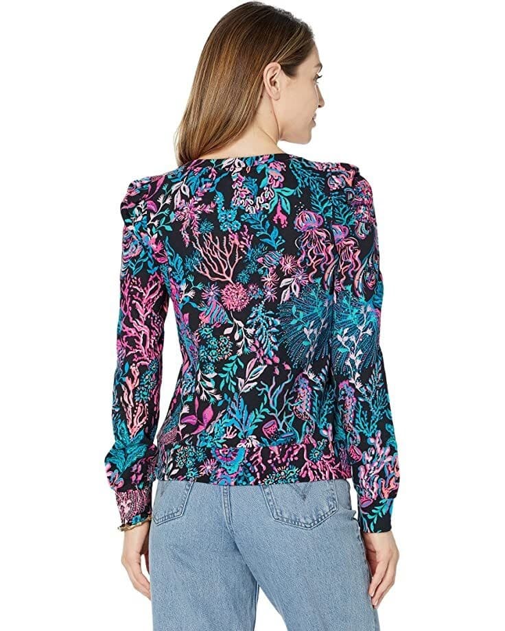 Lilly Pulitzer Jansen Sweatshirt Onyx Twilight Coral Pink Blouse Coastal X-Small - Thumbnail 3