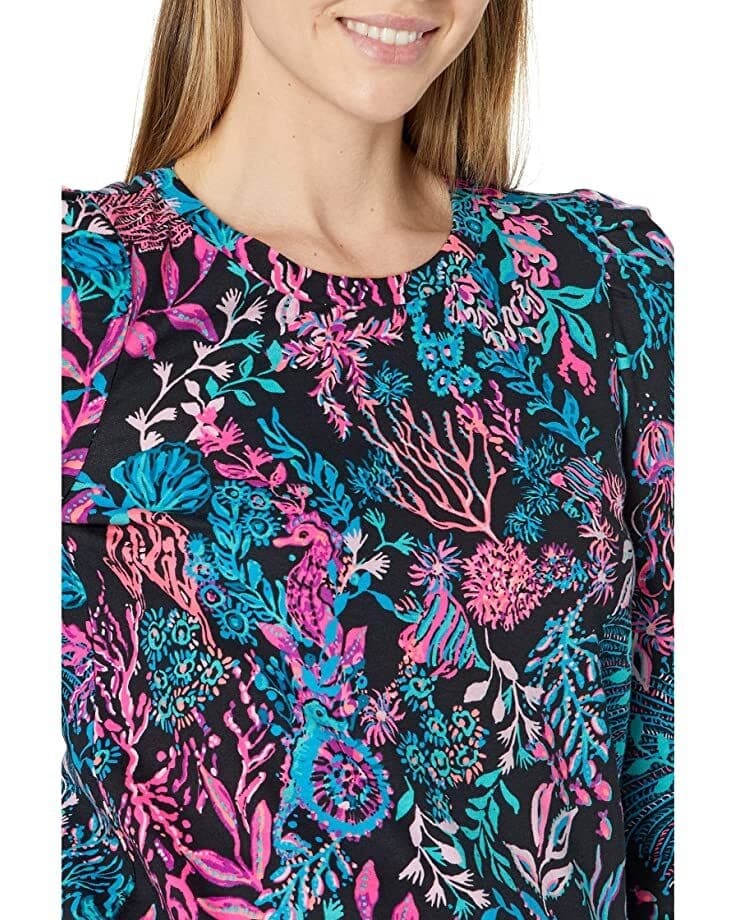 Lilly Pulitzer Jansen Sweatshirt Onyx Twilight Coral Pink Blouse Coastal X-Small - Thumbnail 2