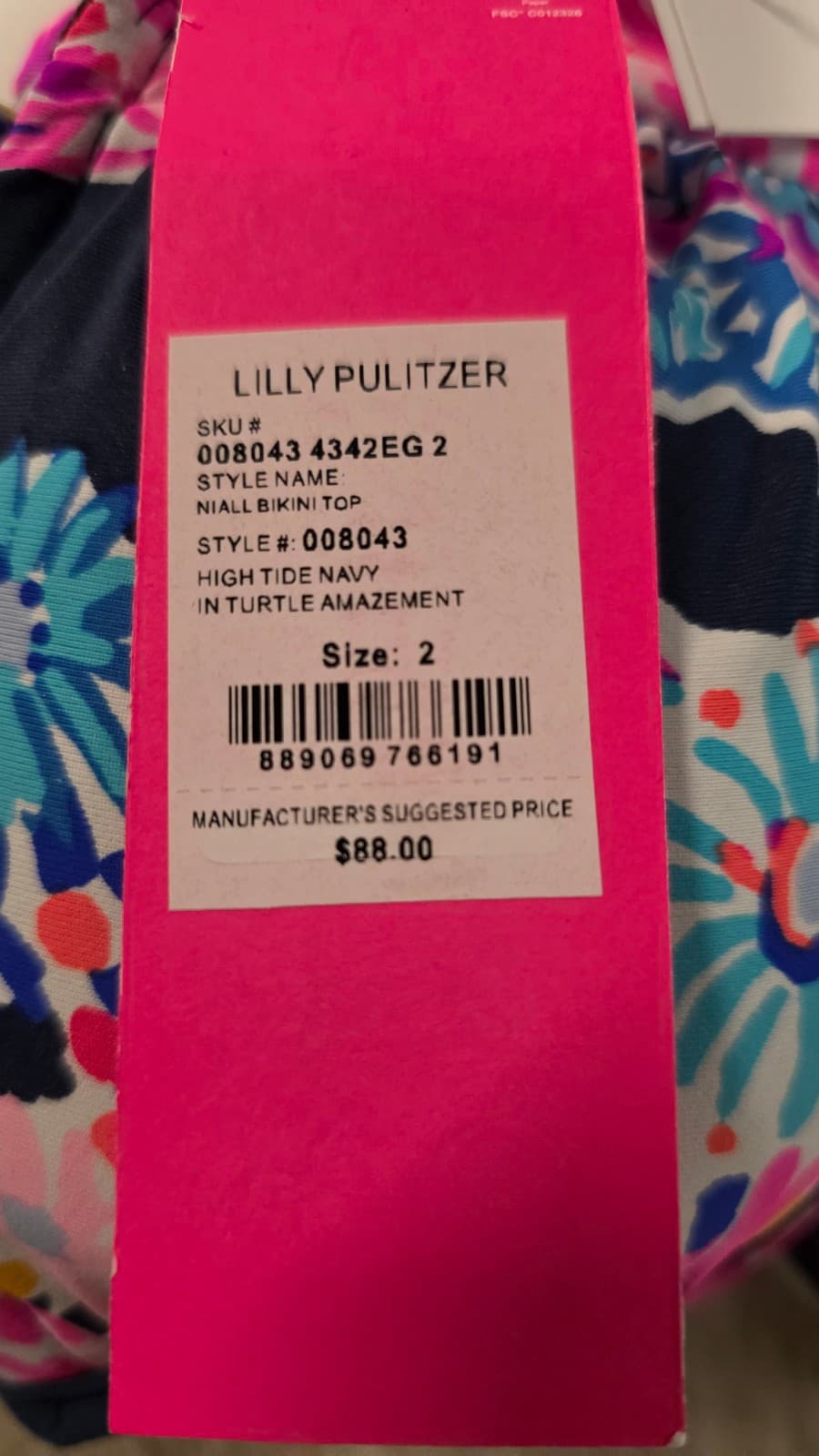 Lilly Pulitzer Niall Bikini Top High Tide Navy In Turtle Amazement Size 2 - Thumbnail 8