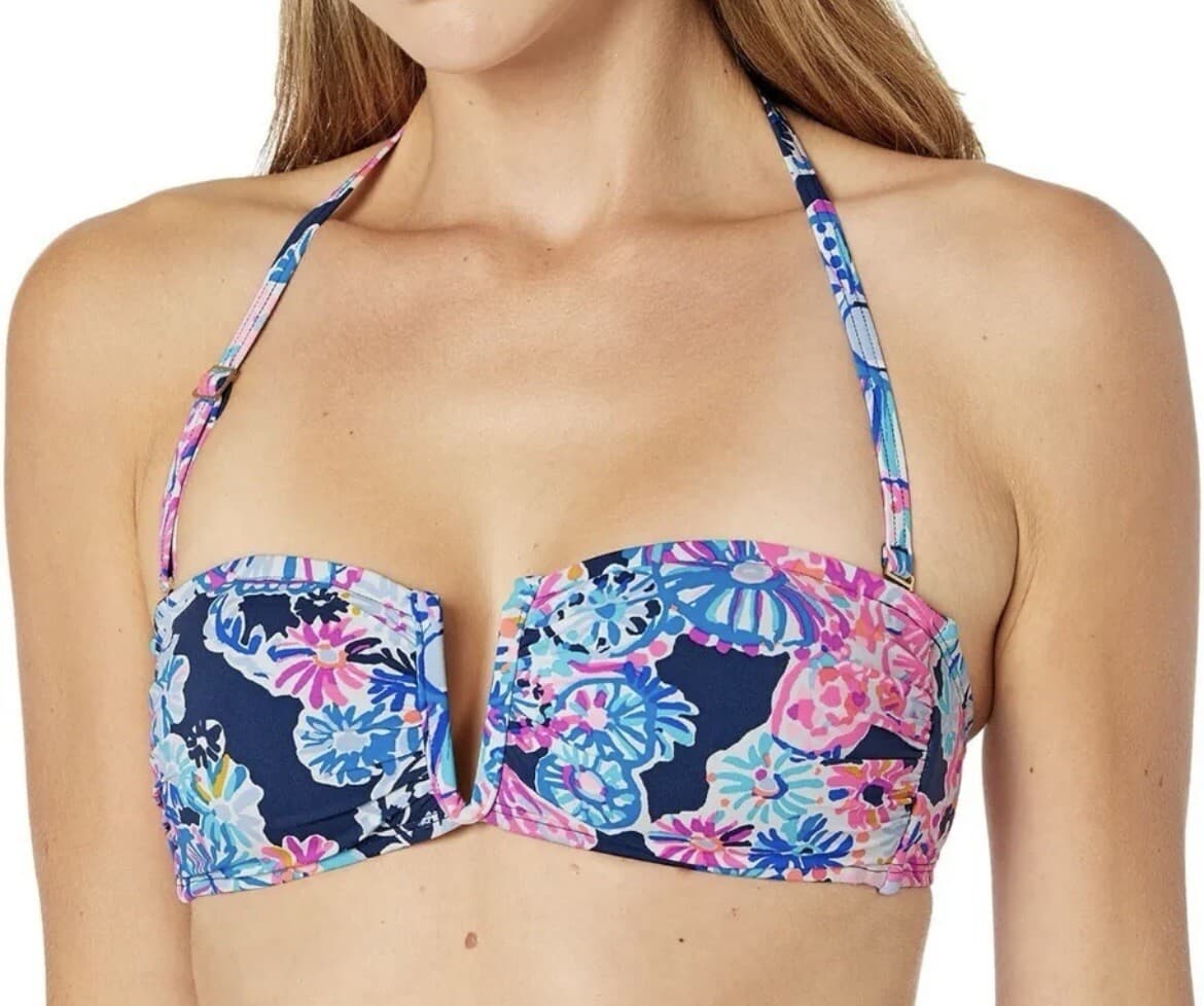 Lilly Pulitzer Niall Bikini Top High Tide Navy In Turtle Amazement Size 2 - Thumbnail 3