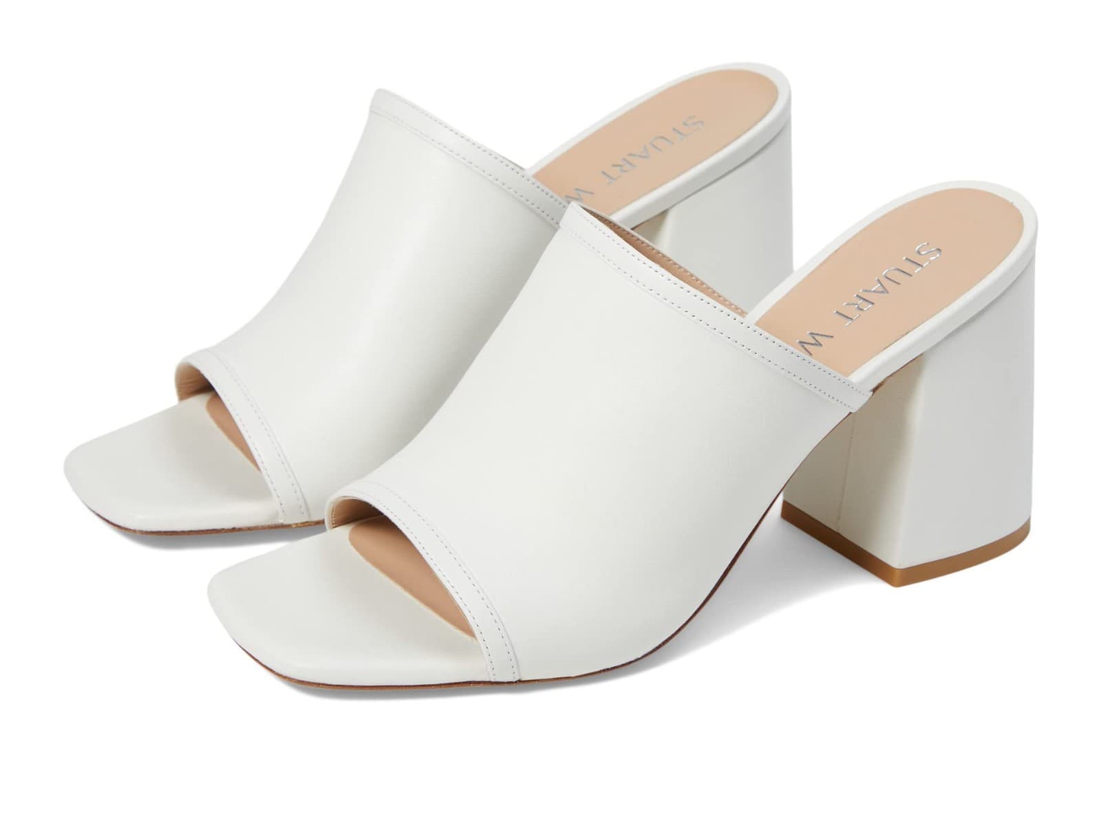 Stuart Weitzman Cayman 85 Block Slide Sandals Women’s Size 8 M White Leather - Image 1