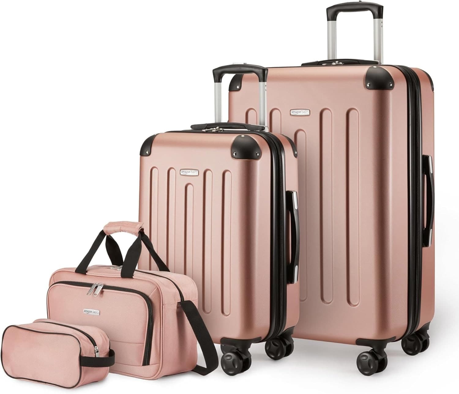 Amazon Basics 4-Piece Luggage Set, Two Hardside Suitcases, 28-22-15-10 Rose Gold - Image 1