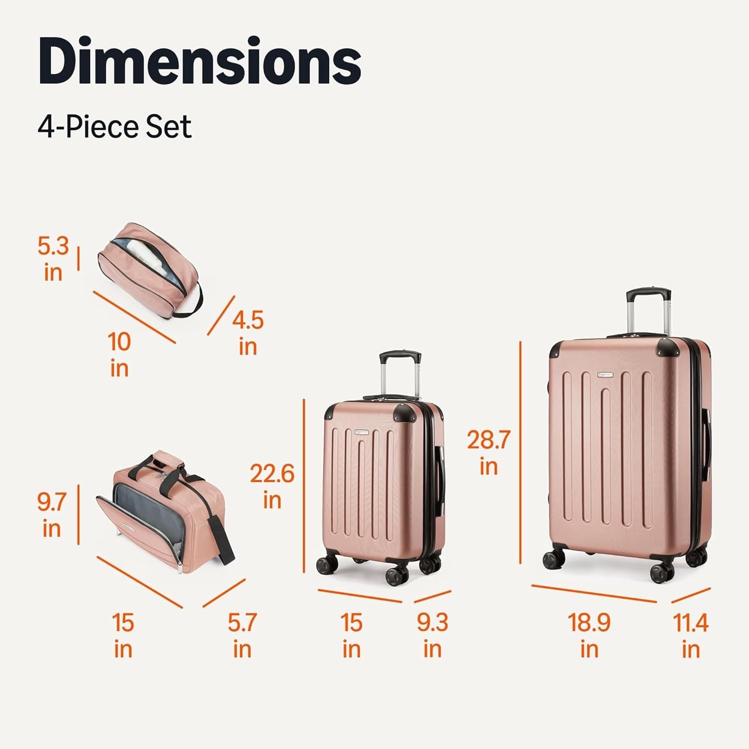 Amazon Basics 4-Piece Luggage Set, Two Hardside Suitcases, 28-22-15-10 Rose Gold - Thumbnail 2
