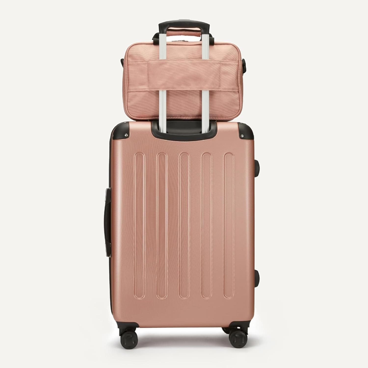 Amazon Basics 4-Piece Luggage Set, Two Hardside Suitcases, 28-22-15-10 Rose Gold - Thumbnail 3