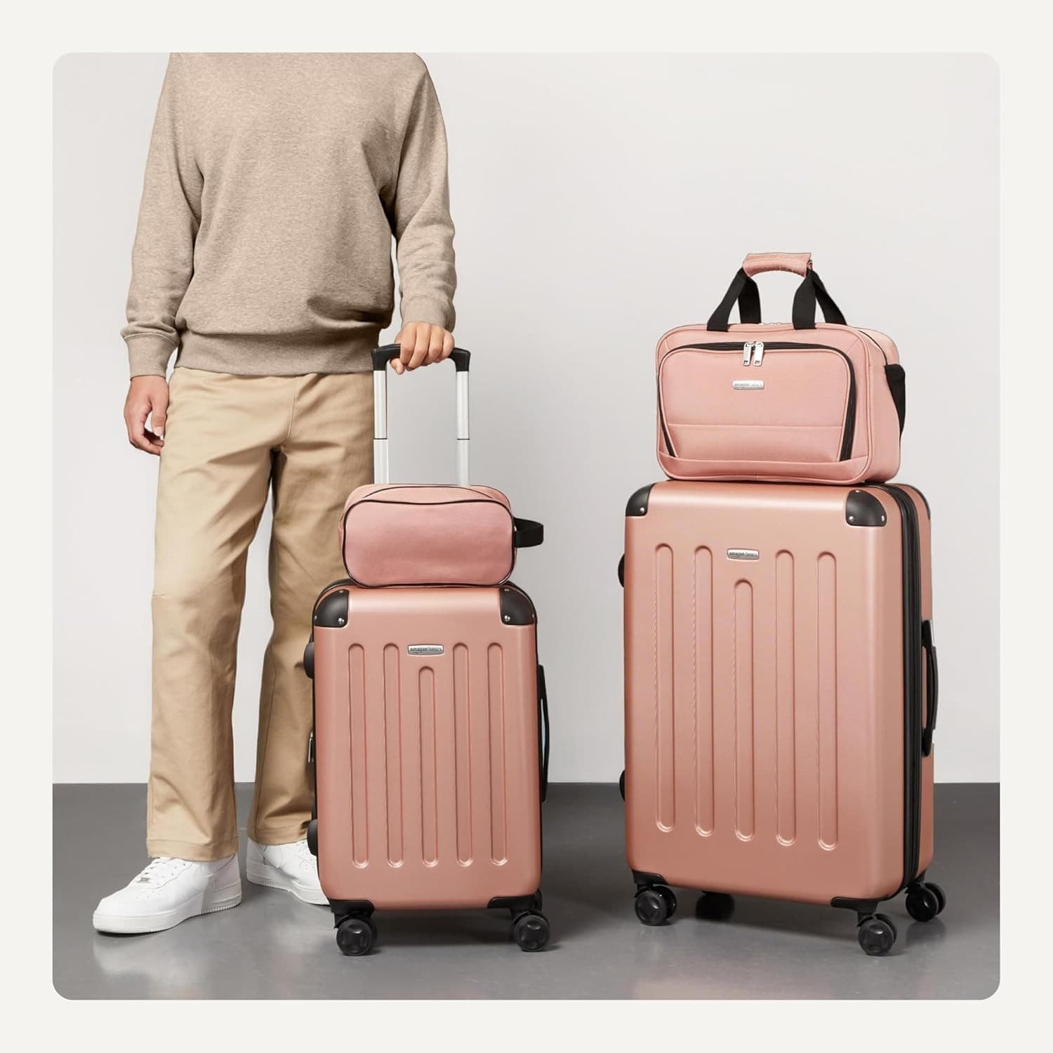 Amazon Basics 4-Piece Luggage Set, Two Hardside Suitcases, 28-22-15-10 Rose Gold - Thumbnail 7