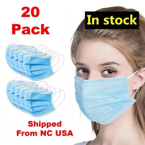 20 PCS Face Mask Disposable 3-Ply Earloop Mouth Cover - Image 1