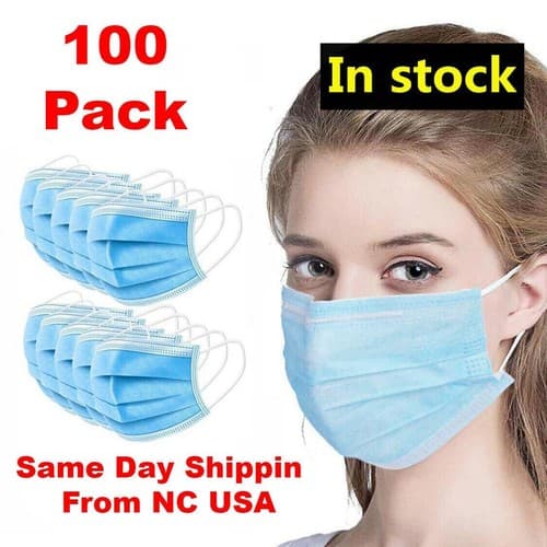 100 Pcs Disposable 3-Ply Earloop Mouth Cover Breathable Face Mask with Box - Image 1