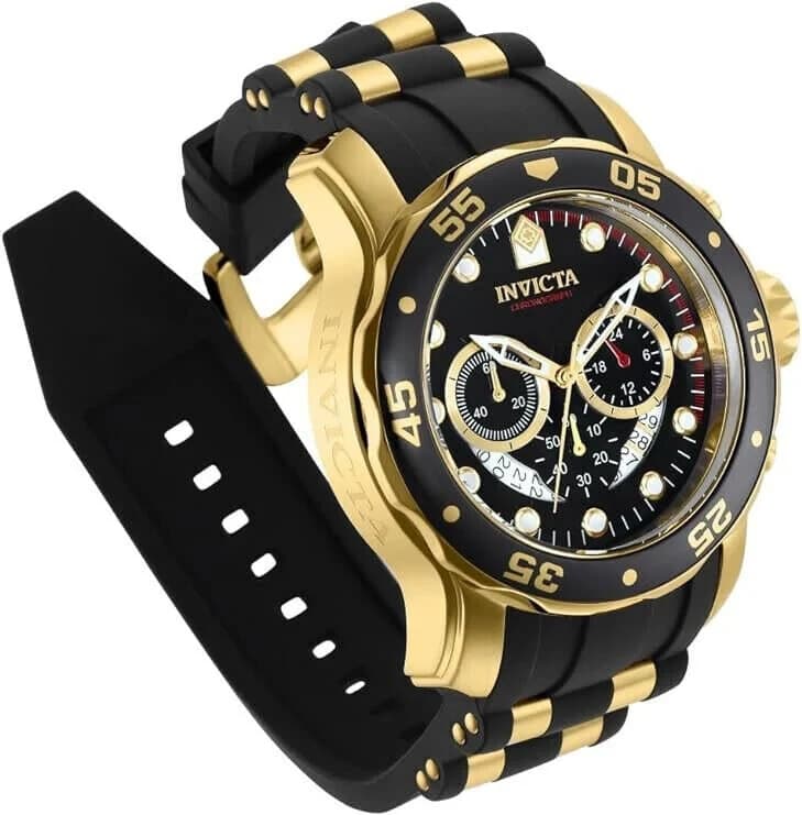 Invicta Mens PRO DIVER SCUBA Chronograph Black Dial Elegant Fashion Gold Watch - Thumbnail 2