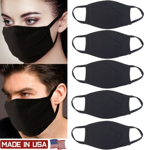 5 Pack Breathable Hanes Black Soft Cotton Reusable Protective Face Mask Cover - Thumbnail 7