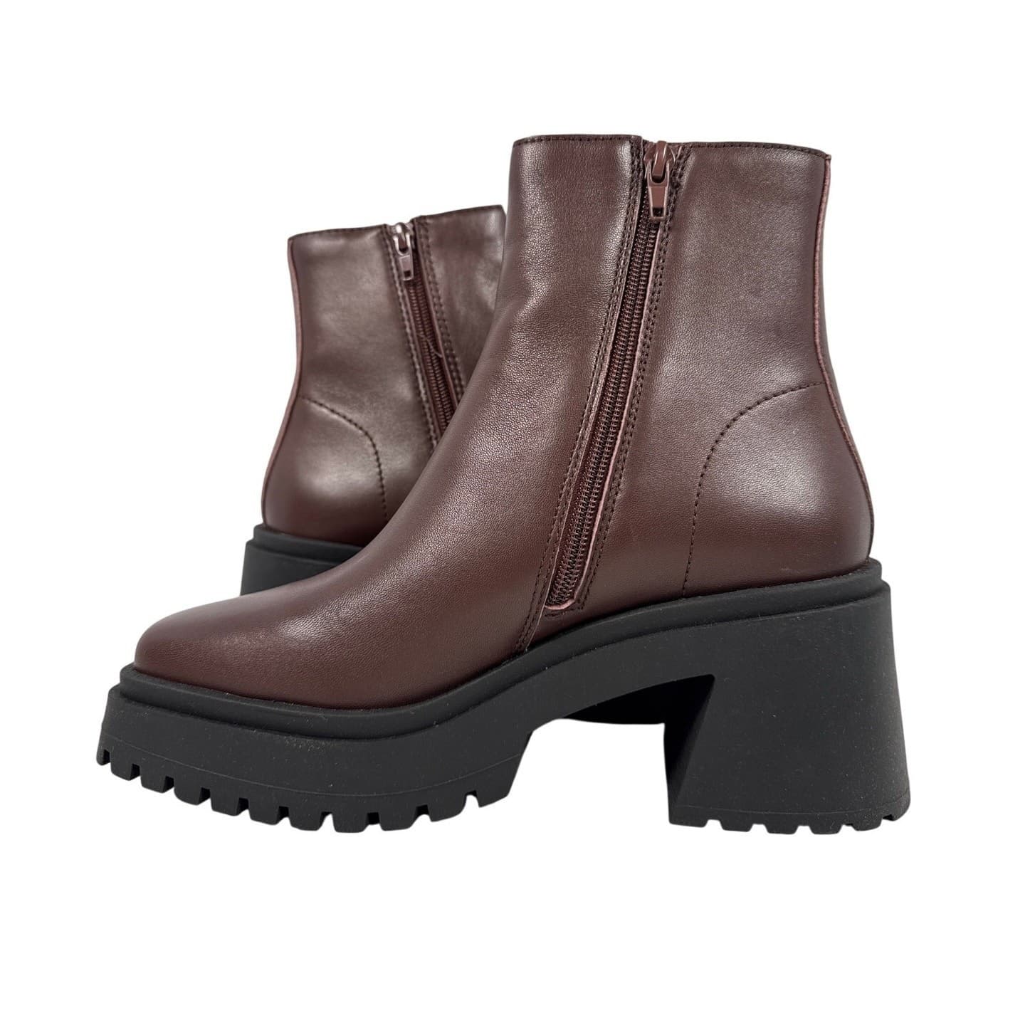 Steve Madden Fella Platform Boots Womens 7.5 M Brown Leather Chunky Heel Zipper - Thumbnail 3