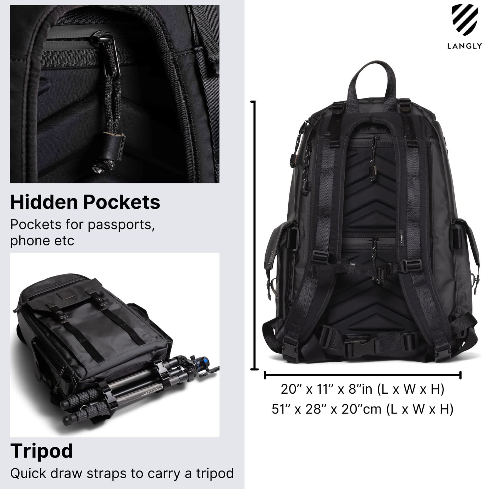 Langly Multi Globetrotter Camera Backpack in Black Brand New 27L - Thumbnail 10