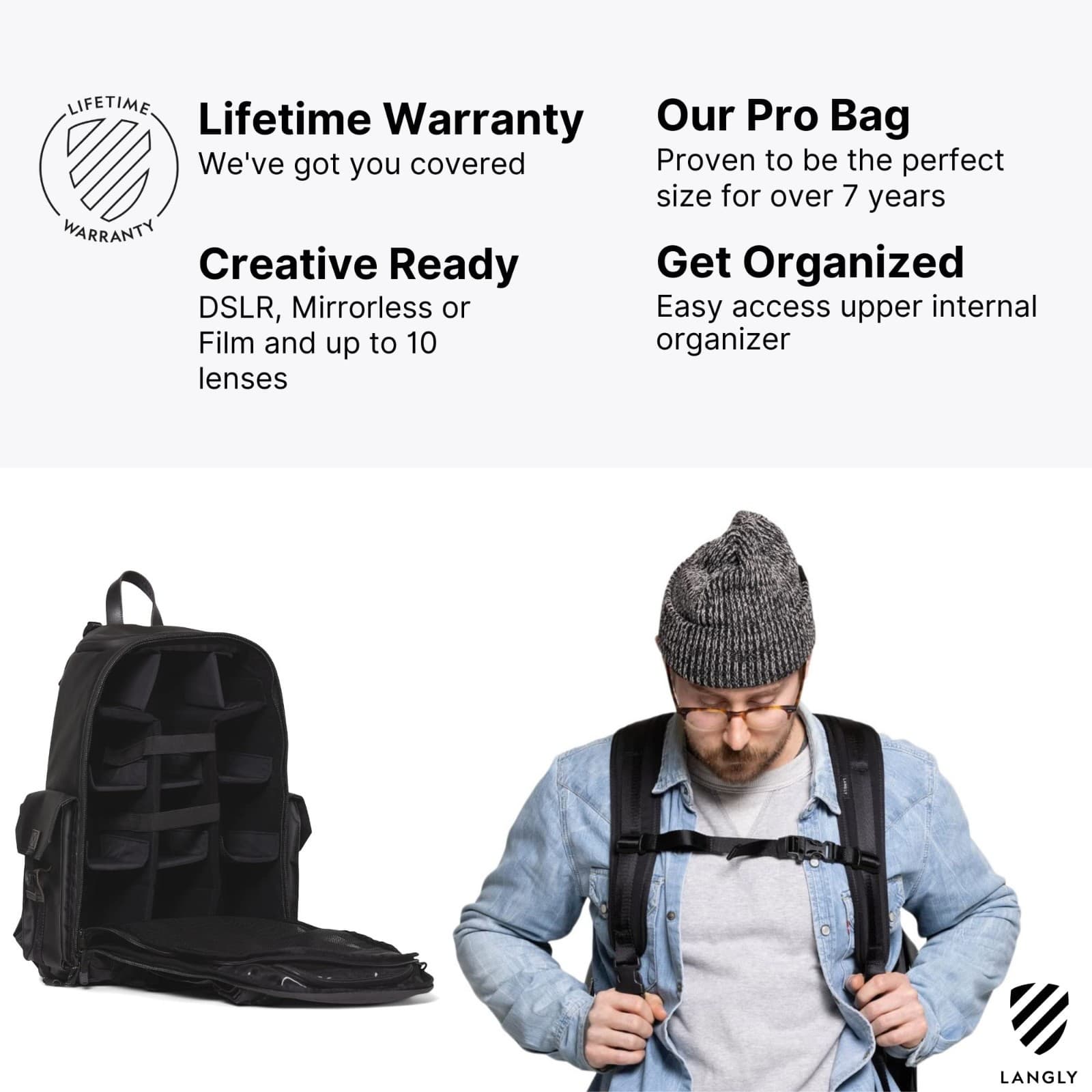 Langly Multi Globetrotter Camera Backpack in Black Brand New 27L - Thumbnail 11