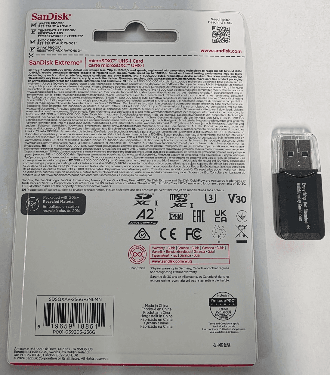 256GB Extreme microSDXC UHS-I 190MB/s V30 4K 5K A2 Micro SD SDSQXAV-256G-GN6MA - Thumbnail 3