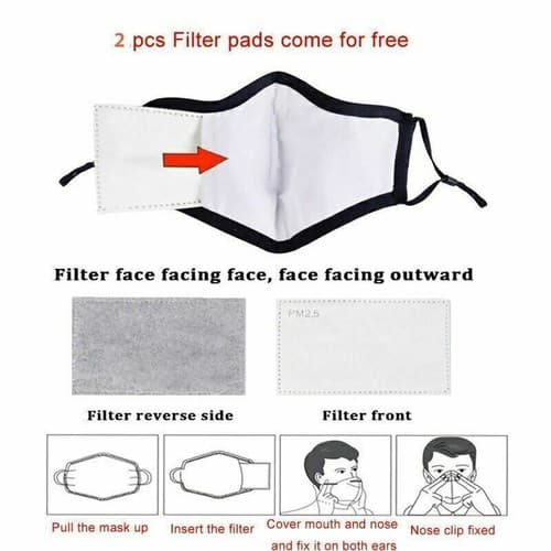 Reusable Air Purifying Washable Haze Pollution Cotton Face Mask with 2 Filters - Thumbnail 4