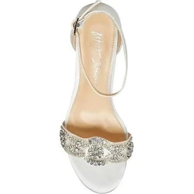 Betsey Johnson SB-Mel Block Heel Jeweled Satin Sandal Ivory Women 9M - Thumbnail 4
