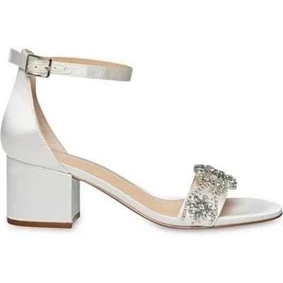 Betsey Johnson SB-Mel Block Heel Jeweled Satin Sandal Ivory Women 9M - Thumbnail 2