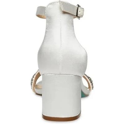 Betsey Johnson SB-Mel Block Heel Jeweled Satin Sandal Ivory Women 9M - Thumbnail 6