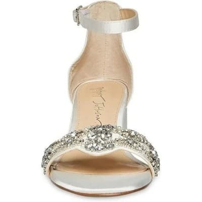Betsey Johnson SB-Mel Block Heel Jeweled Satin Sandal Ivory Women 9M - Thumbnail 5