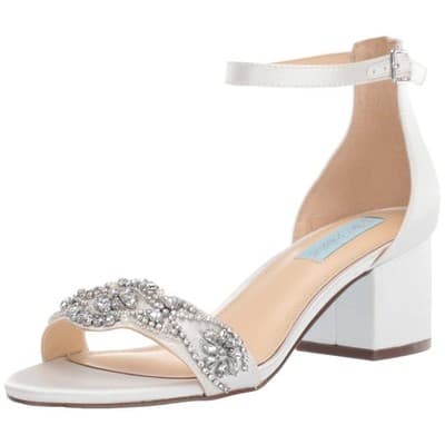 Betsey Johnson SB-Mel Block Heel Jeweled Satin Sandal Ivory Women 9M - Thumbnail 3