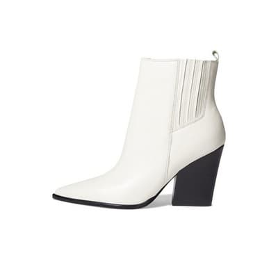Marc Fisher Womens Mayden Ivory Pointed Toe Block Heel Ankle Boots Size 6 M - Thumbnail 2