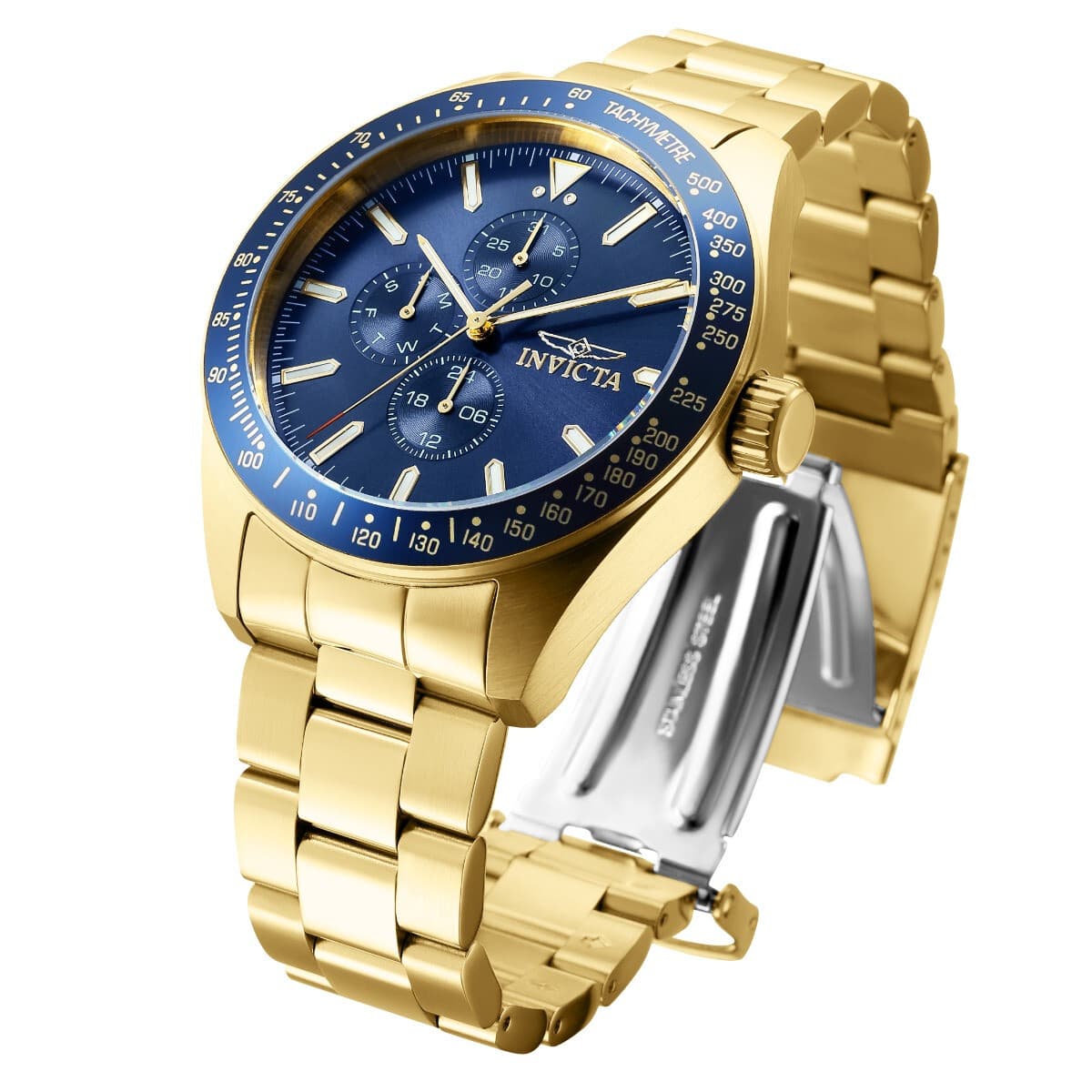 Invicta Men's Aviator Storm Blue Dial Gold-Tone Stainless Steel Watch 45mm, Gold - Thumbnail 2