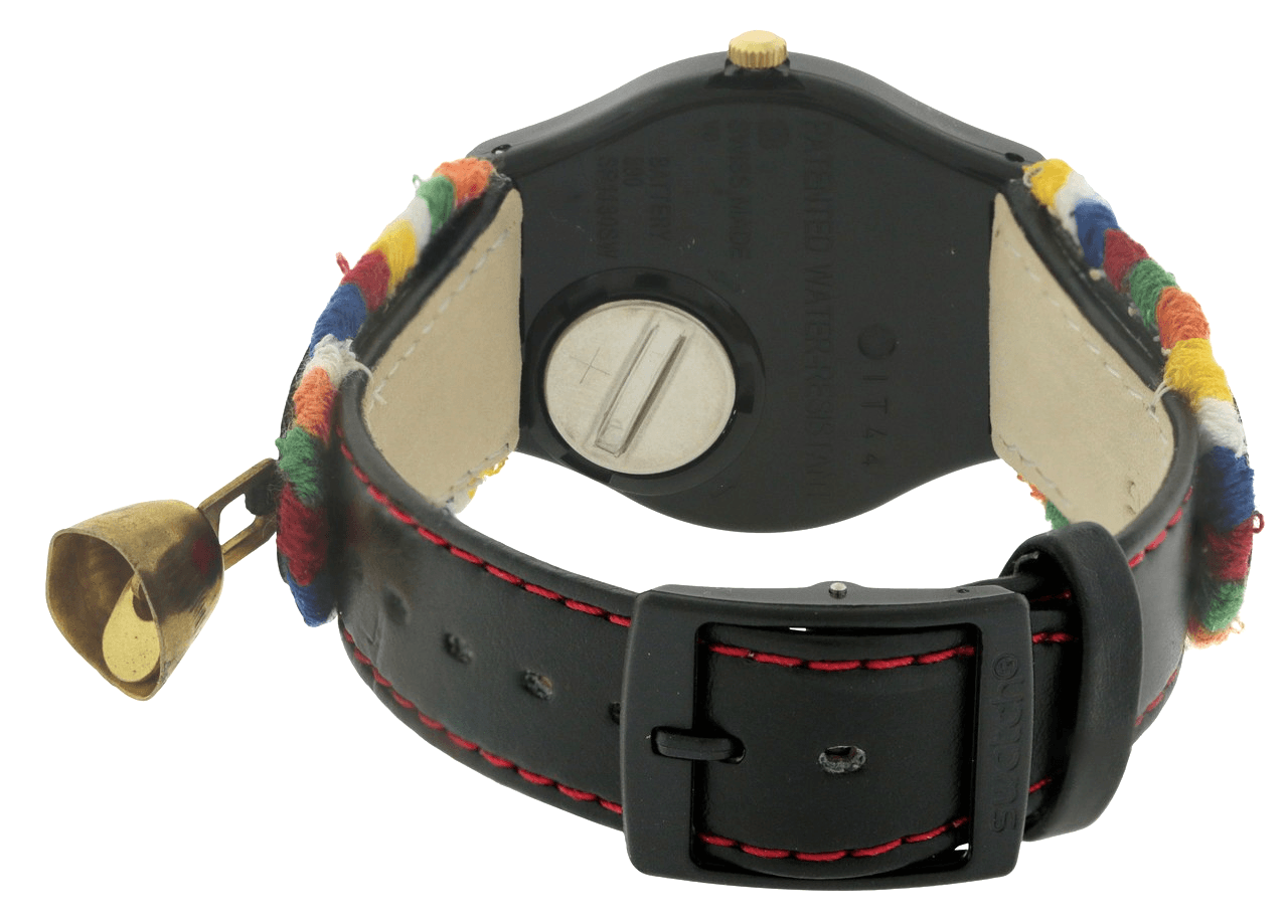 New Swiss Swatch DIE GLOCKE Black Embroidery Leather Women Watch 34mm GB285 - Thumbnail 4