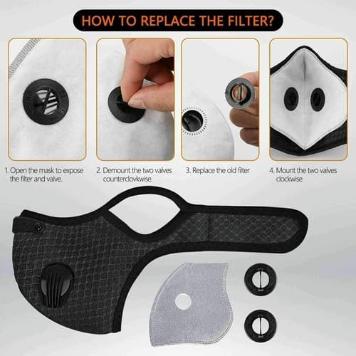 Reusable Face Mask With Active Carbon Filter Breathing Valves Cycling Mesh - Thumbnail 9