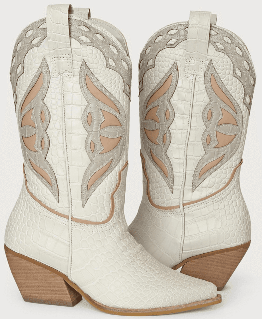 Steve Madden Wynter Cowboy Boots Bone Multi Croc Embossed Used Womens 5.5 M - Thumbnail 2
