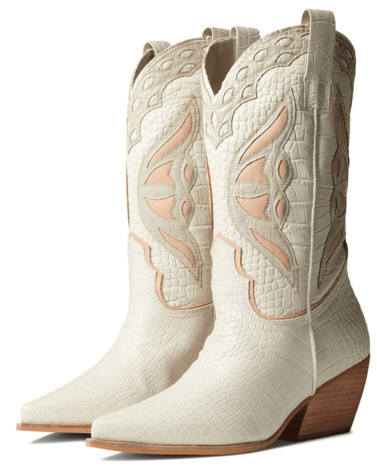 Steve Madden Wynter Cowboy Boots Bone Multi Croc Embossed Used Womens 5.5 M - Image 1