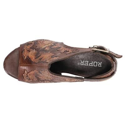 Roper Mika Floral Embossed Closed Back Block Heels Pumps Womens Brown Dress 10 M - Thumbnail 4