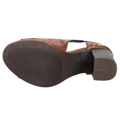 Roper Mika Floral Embossed Closed Back Block Heels Pumps Womens Brown Dress 10 M - Thumbnail 5