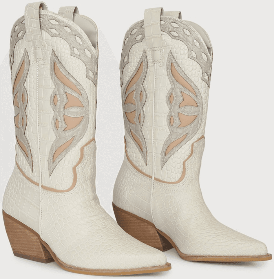 Steve Madden Wynter Cowboy Boots Bone Multi Croc Embossed Used Womens 5.5 M - Thumbnail 3